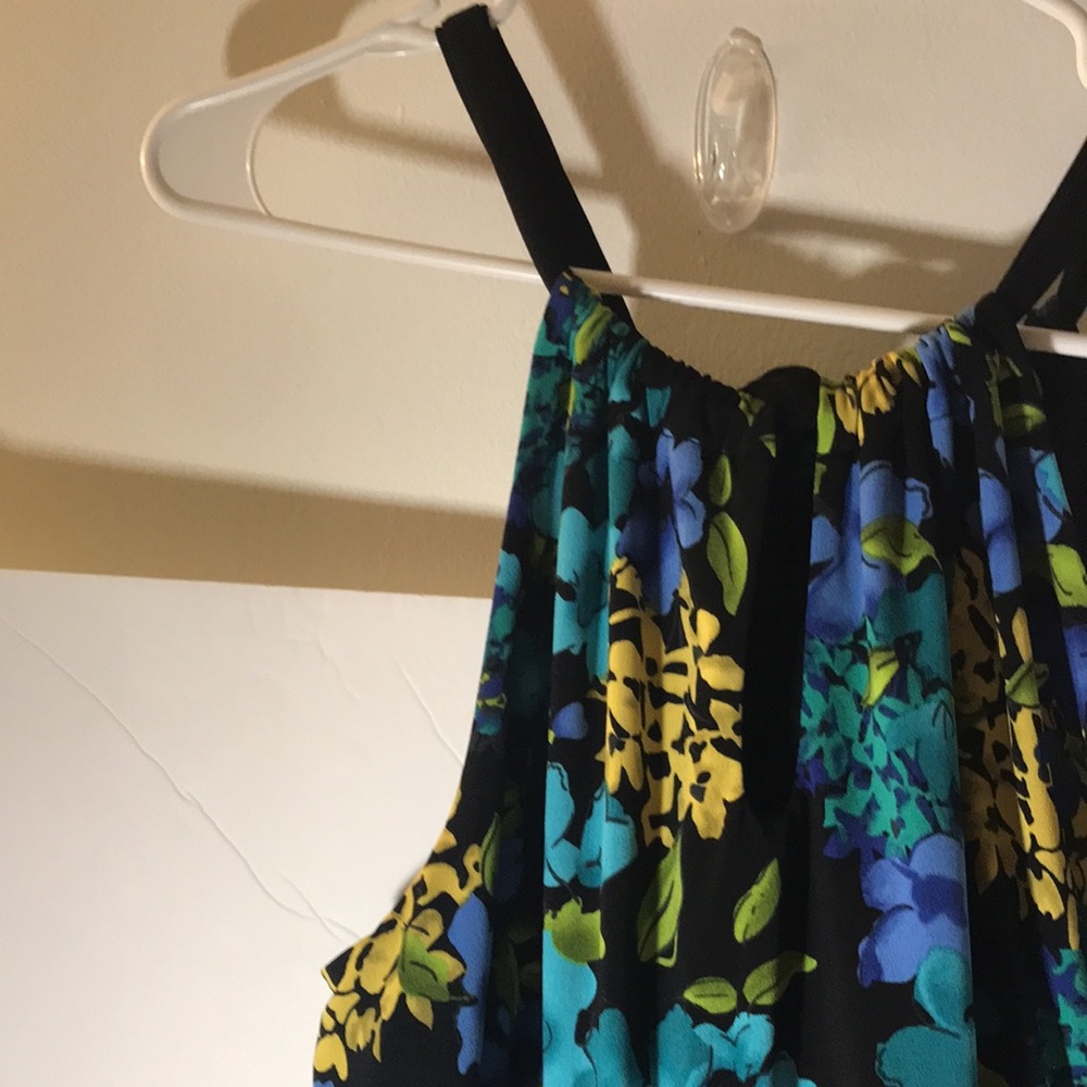 Apt 9 liberty floral dress size L halter stretch  black purple yellow green blue - Picture 9 of 11